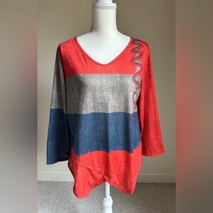 GRAYSON & PORTER Red & Blue 3/4 Sleeve T-Shirt Tunic Top Sz L